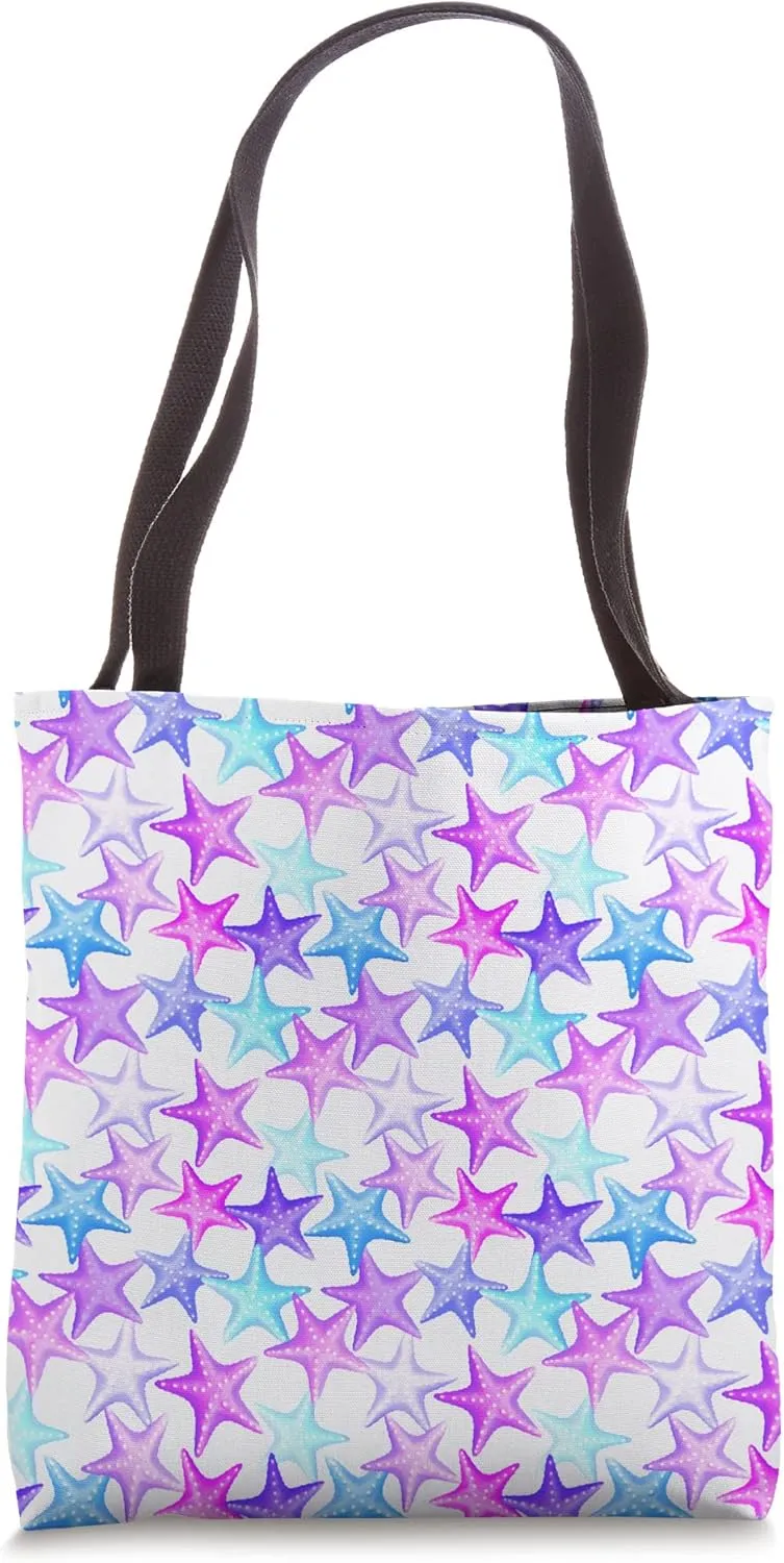 Multicolor Pastel Starfish Nautical Summer Beach Tote Bag