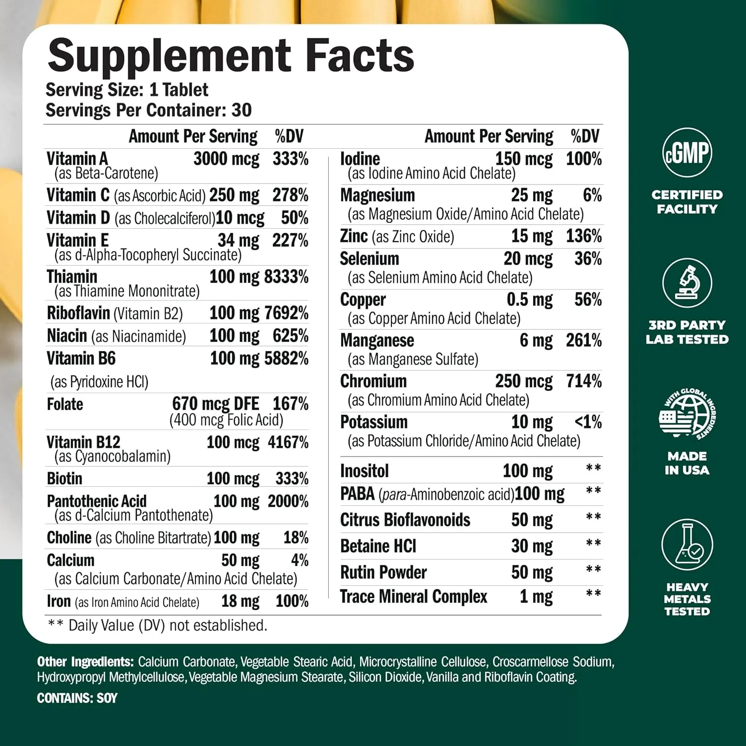 Multivitamin for Men - Daily Mens Multivitamins & Multiminerals with Vitamin D, Vitamin C, B12, Zinc & Iron. Essential Vitamins for Men for Energy, Focus, Stamina, Performance, Mens Health. 30 Tablets