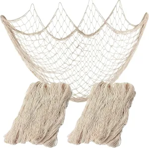 Nature Fish Net Wall Decoration with Shells, Ocean Themed Wall Hangings Fishing Net Party Decor for Pirate Party,Wedding,Photographing Decoration (2pack Beige(no Shells))