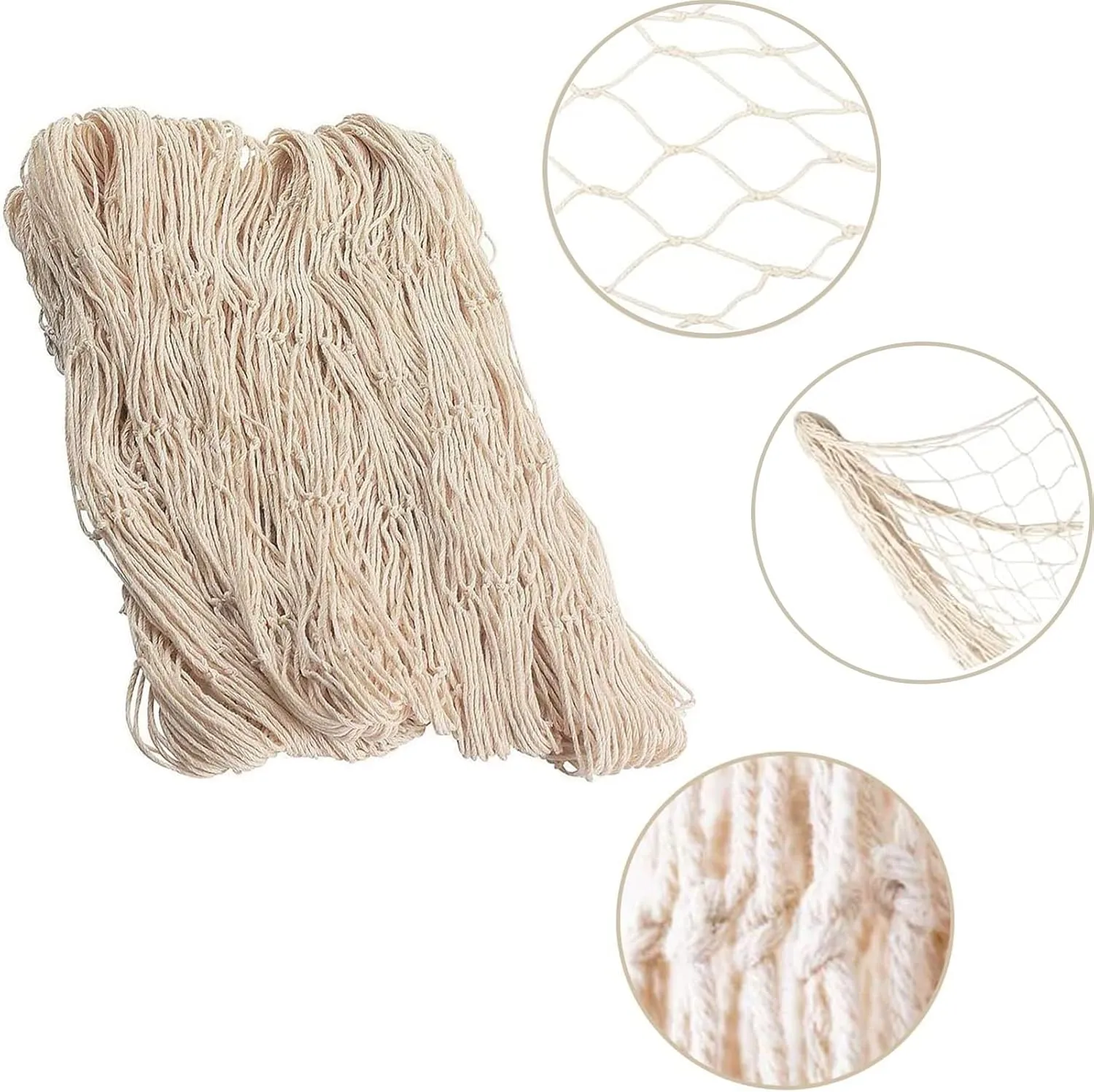 Nature Fish Net Wall Decoration with Shells, Ocean Themed Wall Hangings Fishing Net Party Decor for Pirate Party,Wedding,Photographing Decoration (2pack Beige(no Shells))