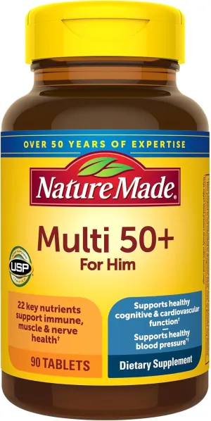 Nature Made Multivitamin For Him 50 , Mens Multivitamins for Daily Nutritional Support, Multivitamin for Men, 90 Tablets, 90 Day Supply