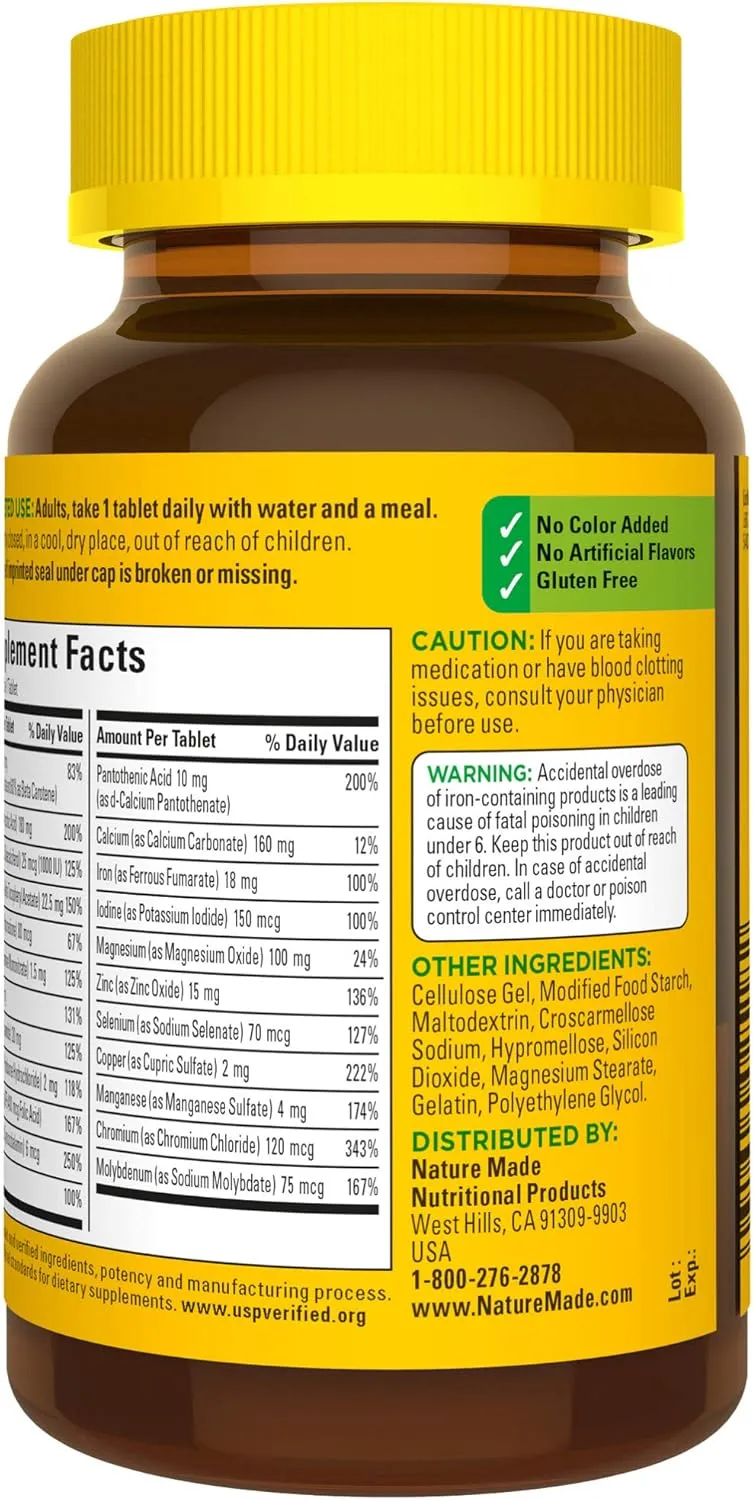 Nature Made Multivitamin Tablets with Iron, Multivitamin for Women and Men for Daily Nutritional Support, 130 Tablets, 130 Day Supply (Packaging May Vary)