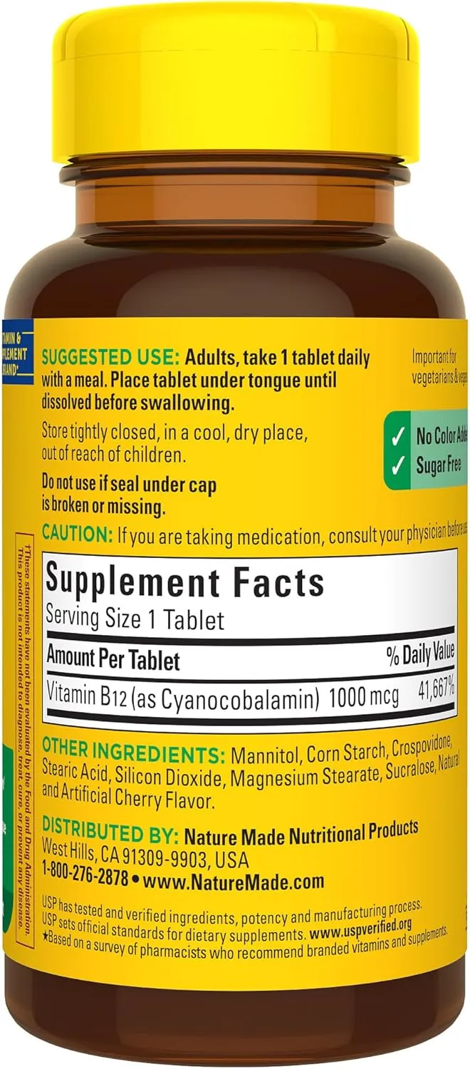 Nature Made Vitamin B12 1000 mcg, Easy to Take Sublingual B12 for Energy Metabolism Support, 150 Sugar Free Fast Dissolve Tablets, 150 Day Supply