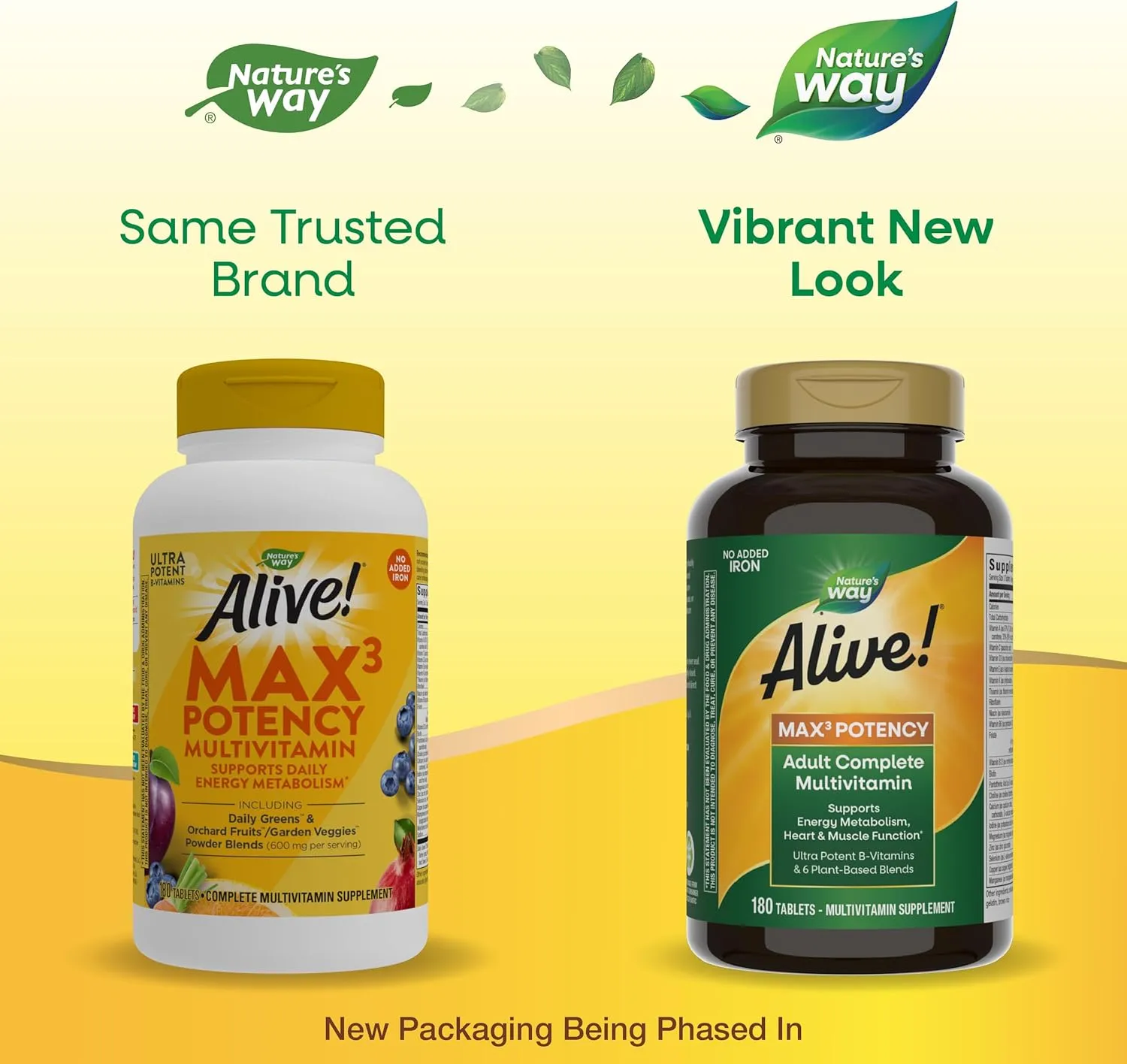 Nature's Way Alive! Max3 Potency Adult Complete Multivitamin, High Potency B-Vitamins to Support Energy Metabolism*, with Methylated B12 and Folate, No Added Iron, 180 Tablets (Packaging May Vary)