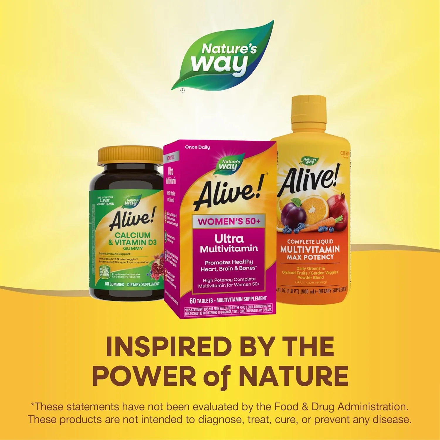 Nature’s Way Alive! Women’s 50  Ultra Potency Complete Multivitamin, High Potency Formula, Promotes Healthy Heart, Brain, Bones*, with Methylated B12, Gluten-Free, 60 Tablets (Packaging May Vary)