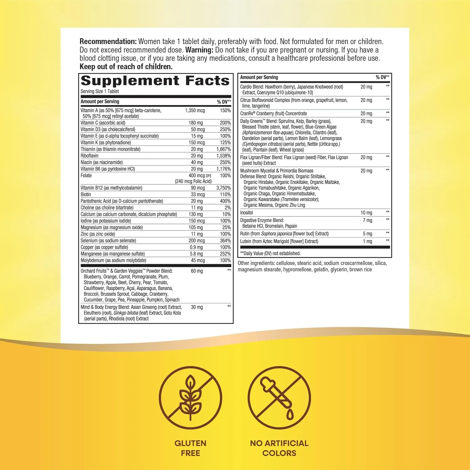 Nature’s Way Alive! Women’s 50  Ultra Potency Complete Multivitamin, High Potency Formula, Promotes Healthy Heart, Brain, Bones*, with Methylated B12, Gluten-Free, 60 Tablets (Packaging May Vary)