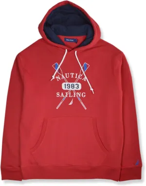 Nautica Mens Embroidered Sailing Logo Drawstring Hooded Sweatshirt, (US, Alpha, Large, Regular, Regular, Nautica Red)