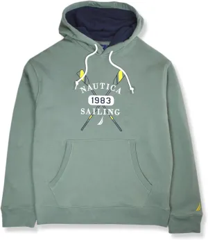 Nautica Mens Embroidered Sailing Logo Drawstring Hooded Sweatshirt, (US, Alpha, Large, Regular, Regular, Seaside Olive Green)