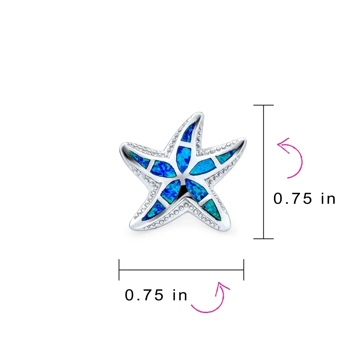 Nautical Blue Opal Starfish Stud Earrings in Sterling Silver for Beach Vacation