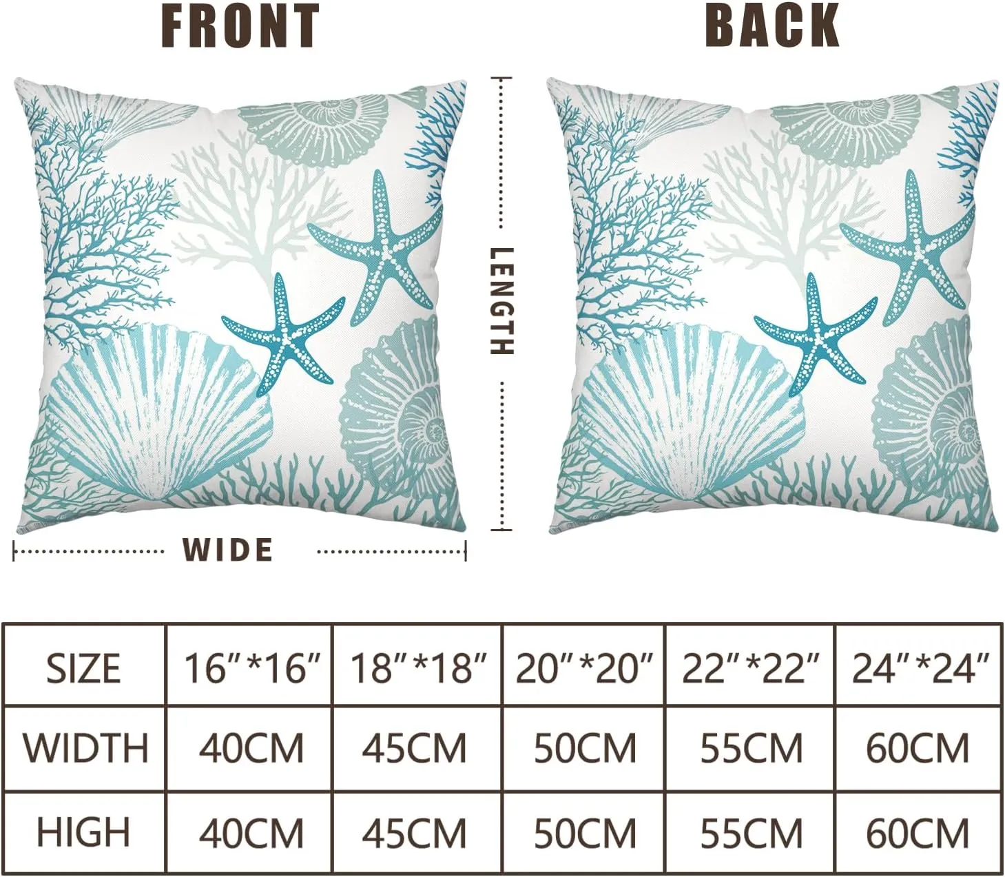 Nautical Coastal Blue Throw Pillow Covers 18x18 Set of 2 Summer Turquoise Teal Beach Outdoor Pillow Cover Coral Seashell Starfish Ocean Decorative Pillow Cases for Living Room Couch Sofa