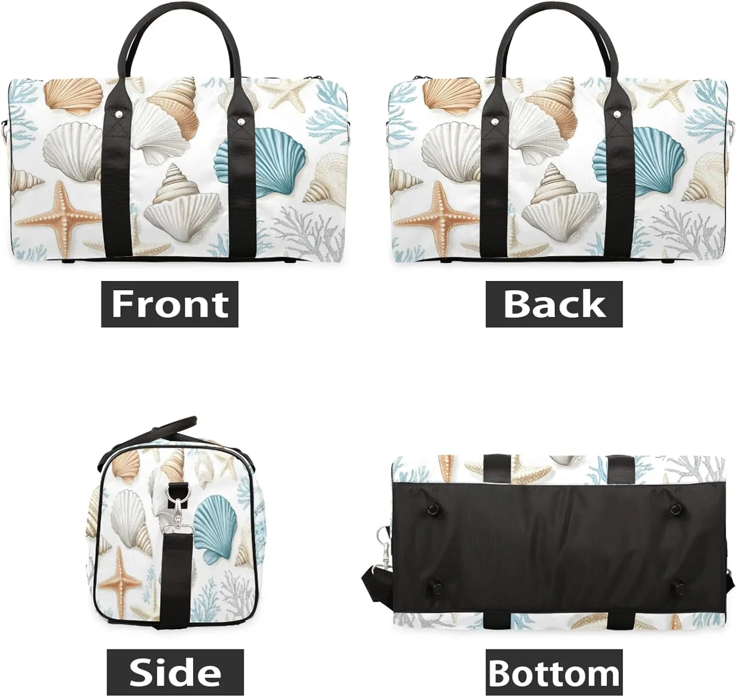 Nautical Coastal Duffle Bag for Travel, Overnight Weekend Gym Carry On Luggage Bag, Curtain Starfish Seashell Coral Travel Duffel Bag for Men Women