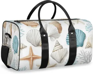 Nautical Coastal Duffle Bag for Travel, Overnight Weekend Gym Carry On Luggage Bag, Curtain Starfish Seashell Coral Travel Duffel Bag for Men Women