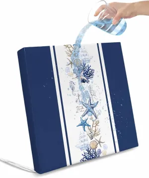 Navy Blue Coastal Outdoor Cushion Chair Cover Set of 4 - Waterproof Couch Seat Covers, Summer Beach Starfish Coral Striped Patio Furniture Protector Cushions Slipcovers for Sofa/RV, 20"x18"x4"