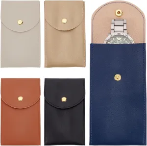 NBEADS 5 Pcs 5 Colors Watch Pouch Leather, Single Watch Storage Bag Imitation Leather Watch Travel Case Portable Watch Pouch for Men and Women, 5.1×2.9 Inch