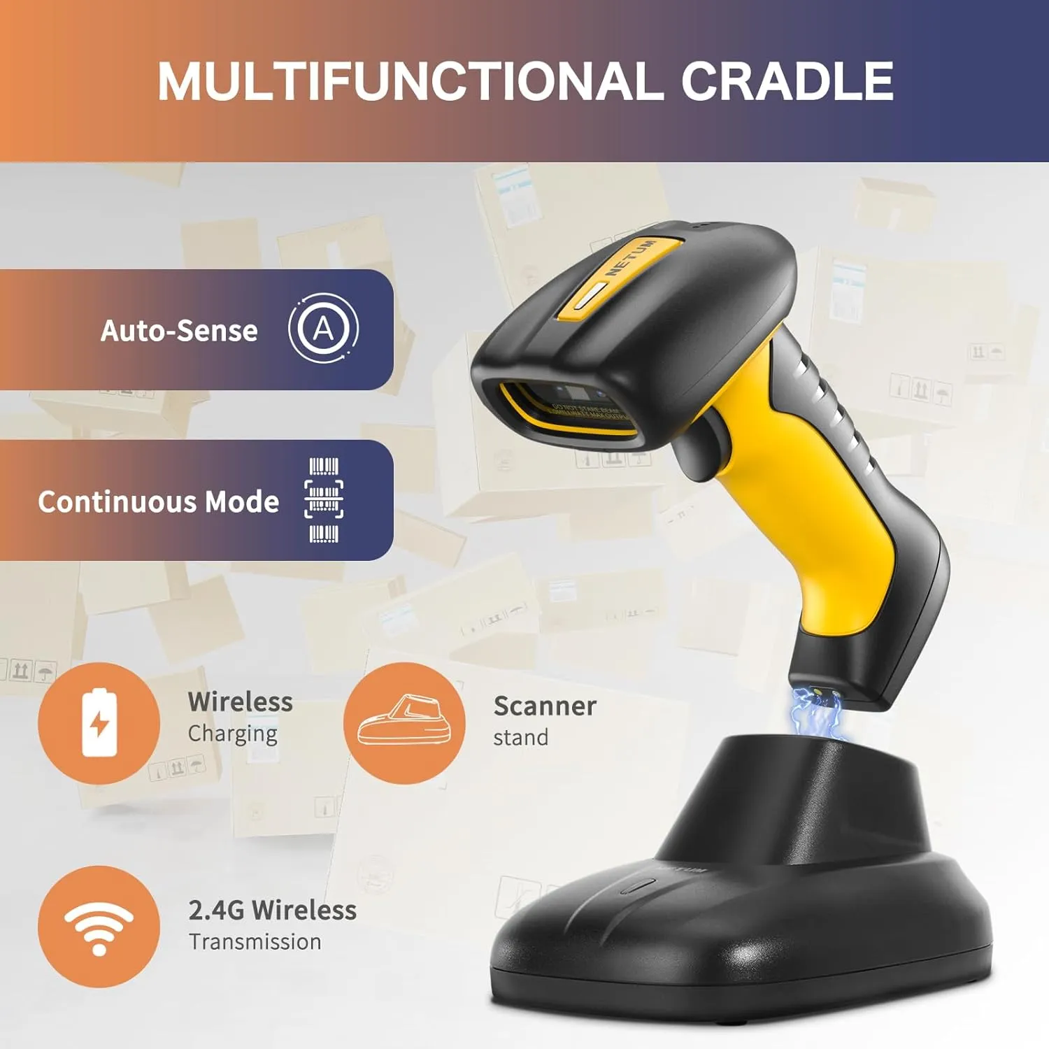 NETUM NT-1203L Pro Upgraded Wireless Bluetooth Rugged Waterproof 1D/2D Extended Range Scanner - Up to 21m