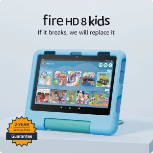 New Amazon Fire HD 8 Kids tablet, ages 3-7. With bright 8" HD screen. Includes ad-free and exclusive content, parental controls and 13-hr battery, 32GB, Blue, (2024 release)
