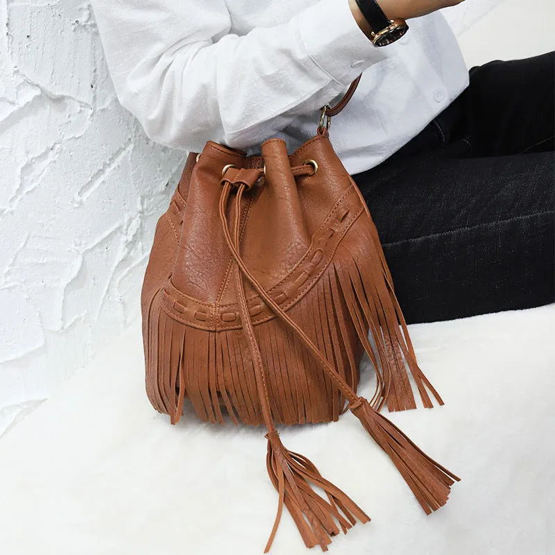New Women's Drawstring Handmade Tassel Fashion Bags
