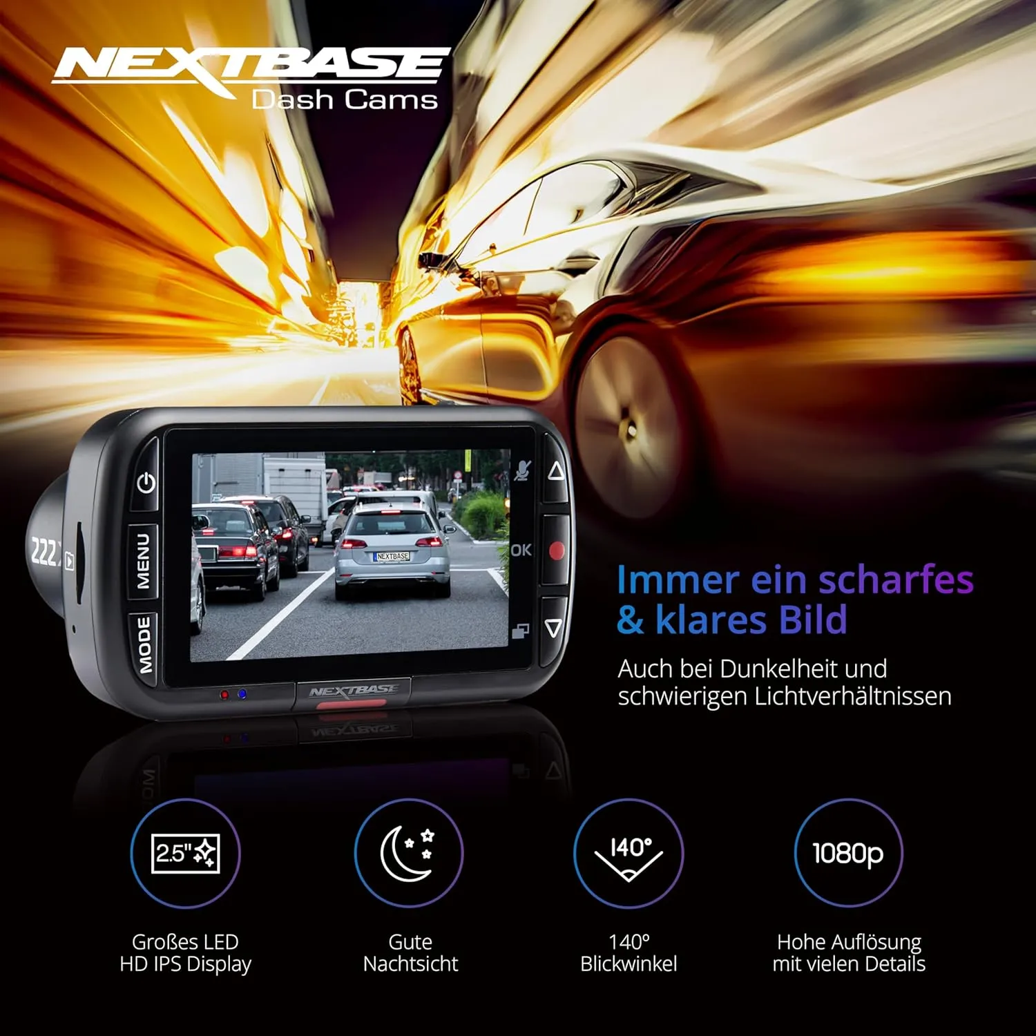 Nextbase 222XR 1080p Dash Cam   Rear Cam HD in Car Mini Camera with Parking Mode, Night Vision, Automatic Loop Recording and File Protection, Reliable and Durable