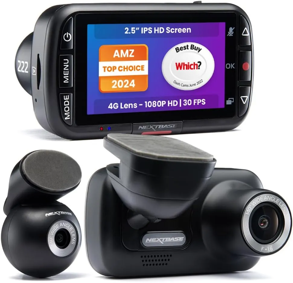 Nextbase 222XR 1080p Dash Cam   Rear Cam HD in Car Mini Camera with Parking Mode, Night Vision, Automatic Loop Recording and File Protection, Reliable and Durable