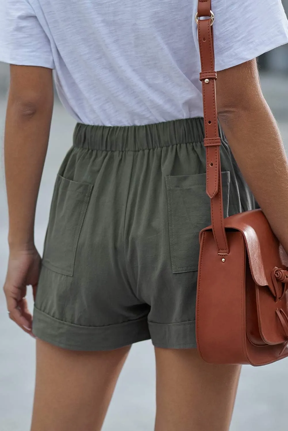 NEYOUQE Womens Cotton Linen Casual Summer Elastic Waist Comfy Shorts with Pocket