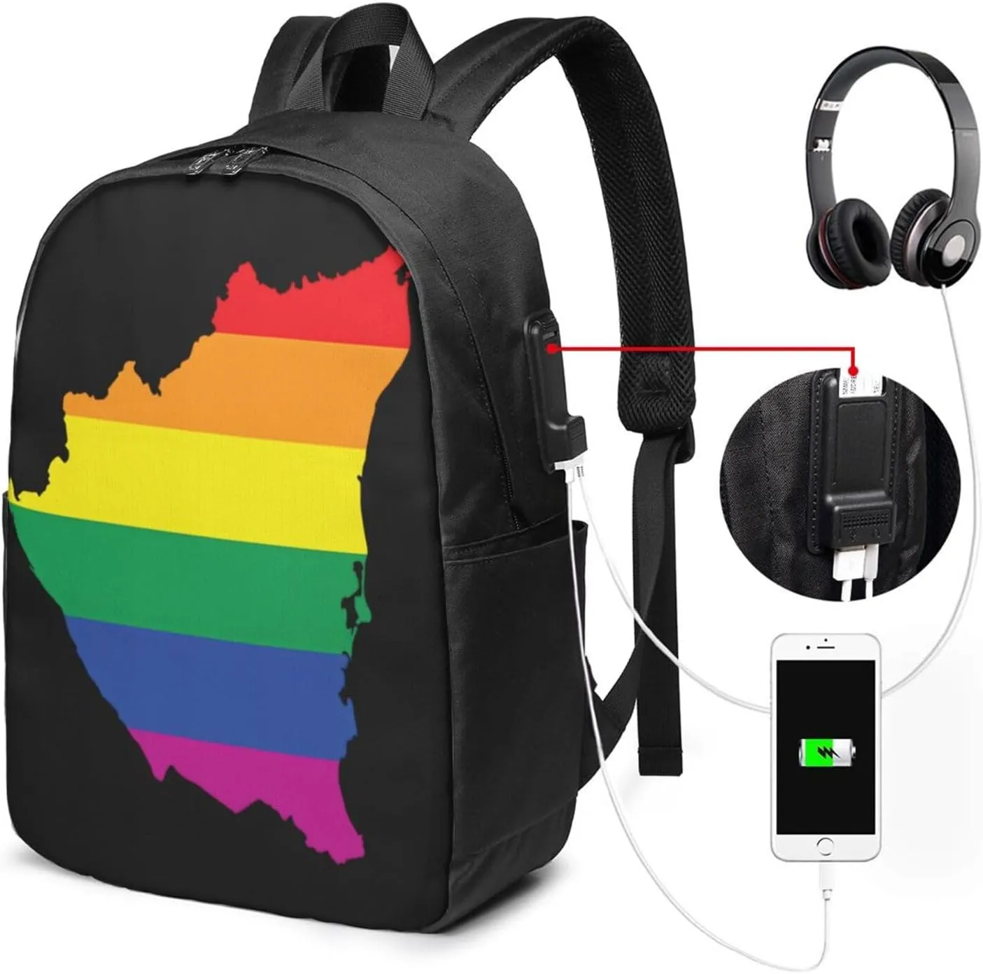 Nicaragua LGBT Rainbow Gay Pride Map Flag Laptop Backpacks Travel Backpack Casual Business Daypack Sport Rucksack Computer Bag Fits up to 17 Inch Notebook with USB Port