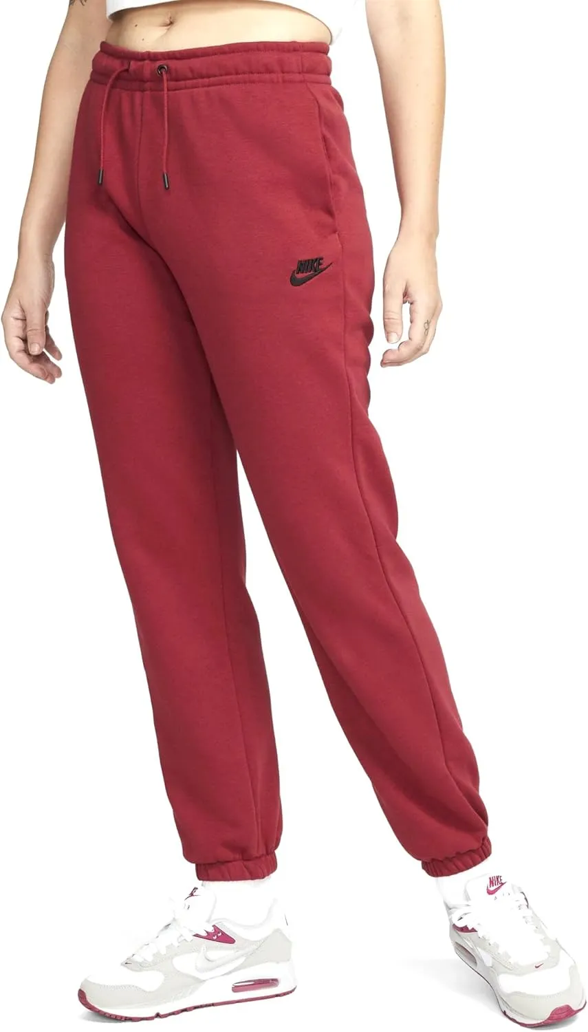 Nike Women's Sportswear Essential Fleece Pants (as1, Alpha, x_l, Regular, Regular, Pomegranate/Black)