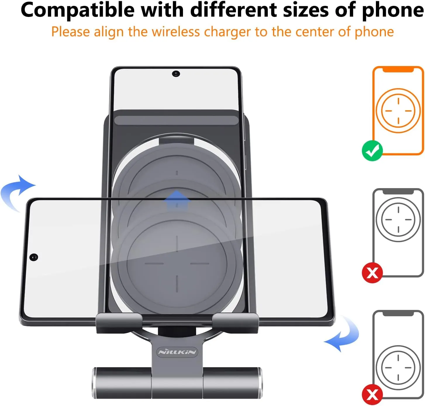 Nillkin Fast Wireless Charger - Metal Foldable and Adjustable Wireless Charging Stand for iPhone 16 15 14 13 12, Samsung Galaxy S25 S24 S23 S22 S21 Ultra/Plus and Android Phones, Space Grey