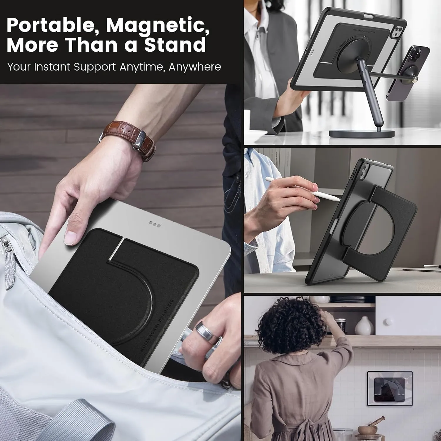 Nillkin iPad Magnetic Tablet Stand Adjustable Magsafe Grip Holder Fit for iPad Pro 13 M4/iPad Pro 12.9/Air 13 M2 and Other Tablet e-Reader (Black, for Over 11-13 inch Device)