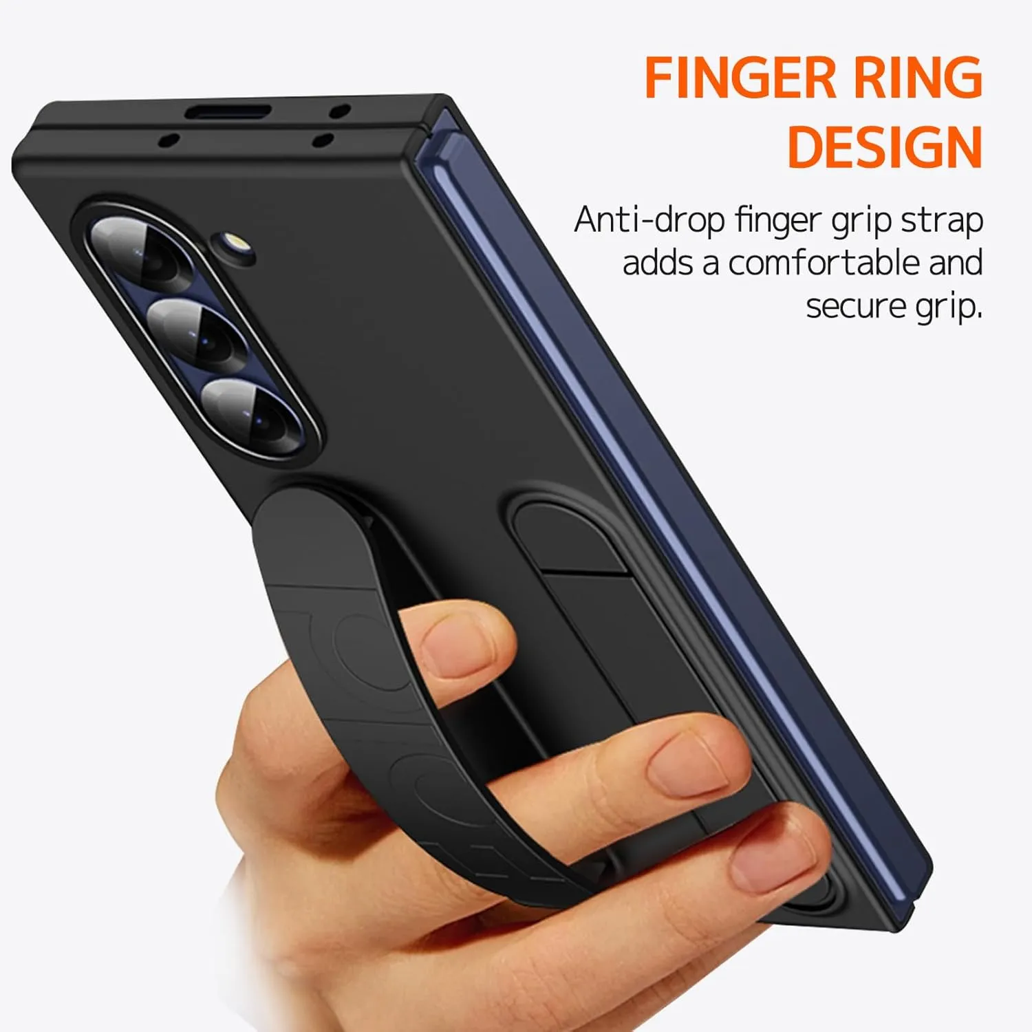 Ninki for Samsung Galaxy Z Fold Case with Strap & Kickstand, Shockproof Screen Protector for Galaxy Z Fold Phone, Slim Grip Case with Stand Black