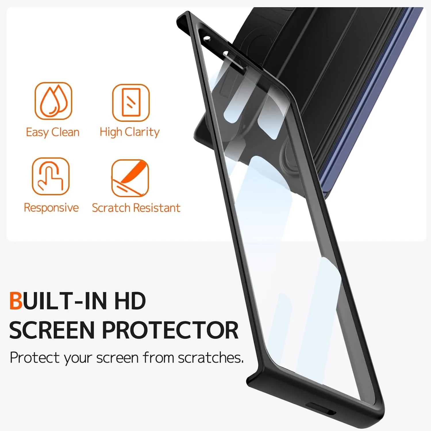 Ninki for Samsung Galaxy Z Fold Case with Strap & Kickstand, Shockproof Screen Protector for Galaxy Z Fold Phone, Slim Grip Case with Stand Black