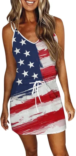Nope Not Today Camouflage Pocket Women's Summer Spaghetti Strap Panel Dress Casual Tie Waist with Pockets Mini Dress