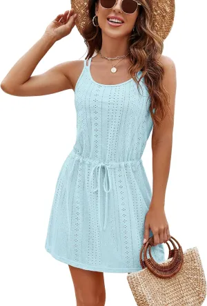 Nope Not Today Camouflage Pocket Women's Summer Spaghetti Strap Panel Dress Casual Tie Waist with Pockets Mini Dress
