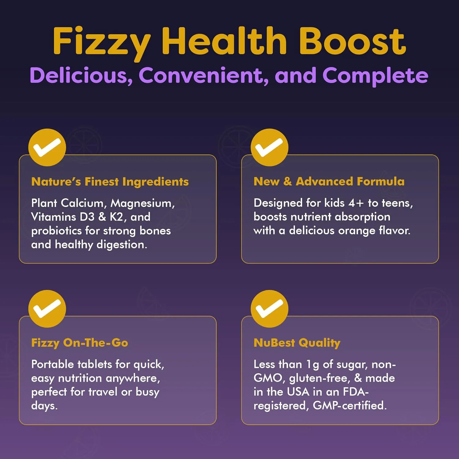 NuBest Tall Fizzy - Bone Strength, Immunity, Digestive Health for Kids & Teens | Probiotic, Calcium, Magnesium from Red Marine Algae, Vitamin D3, K2 & Zinc | 30 Orange Effervescent Tablets - Ages 4 