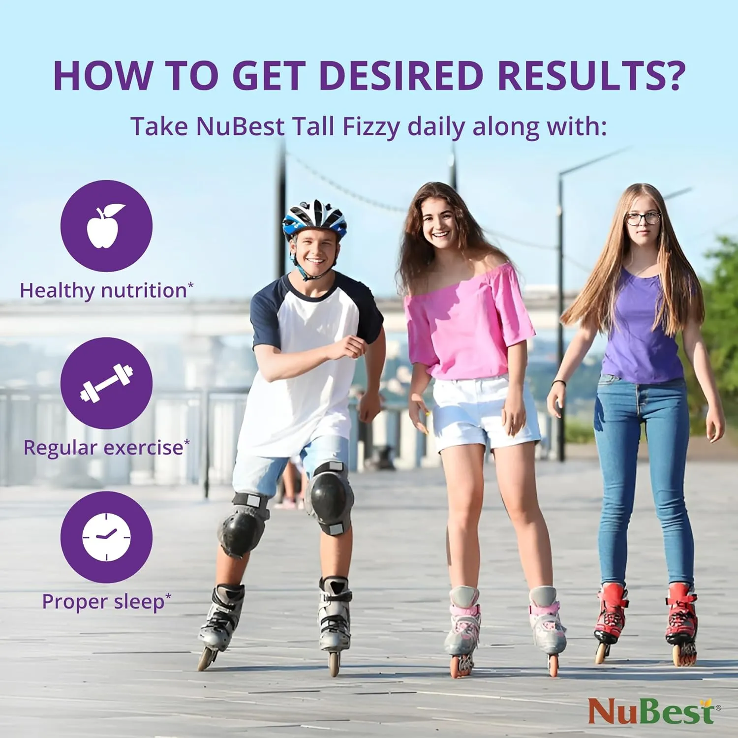 NuBest Tall Fizzy - Bone Strength, Immunity, Digestive Health for Kids & Teens | Probiotic, Calcium, Magnesium from Red Marine Algae, Vitamin D3, K2 & Zinc | 30 Orange Effervescent Tablets - Ages 4 