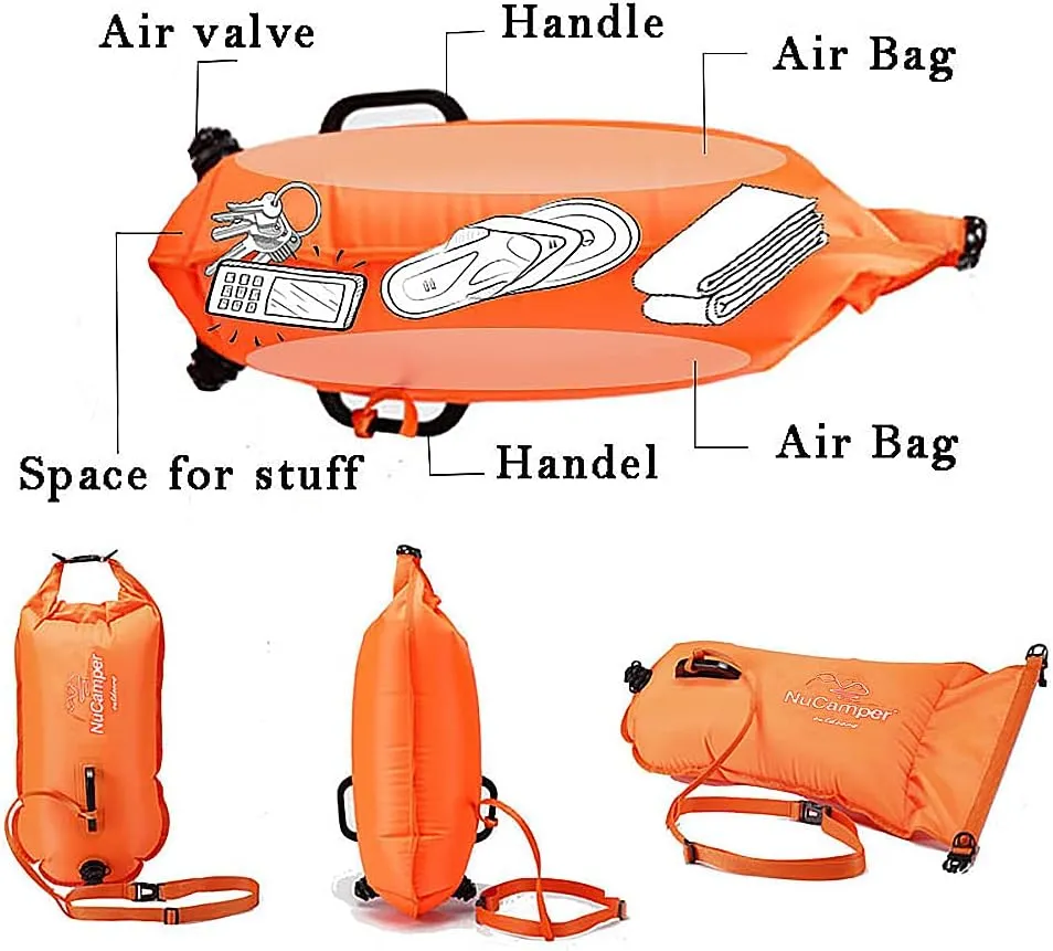 NuCamper Swim Buoy for Open Water Swimmers with Adjustable Waist Belt, Waterproof Dry Bag, Swim Bubble for Safty Swimming, Training Snorkeling, Kayaking, Boating,Beach Bags Large Capacity 28L