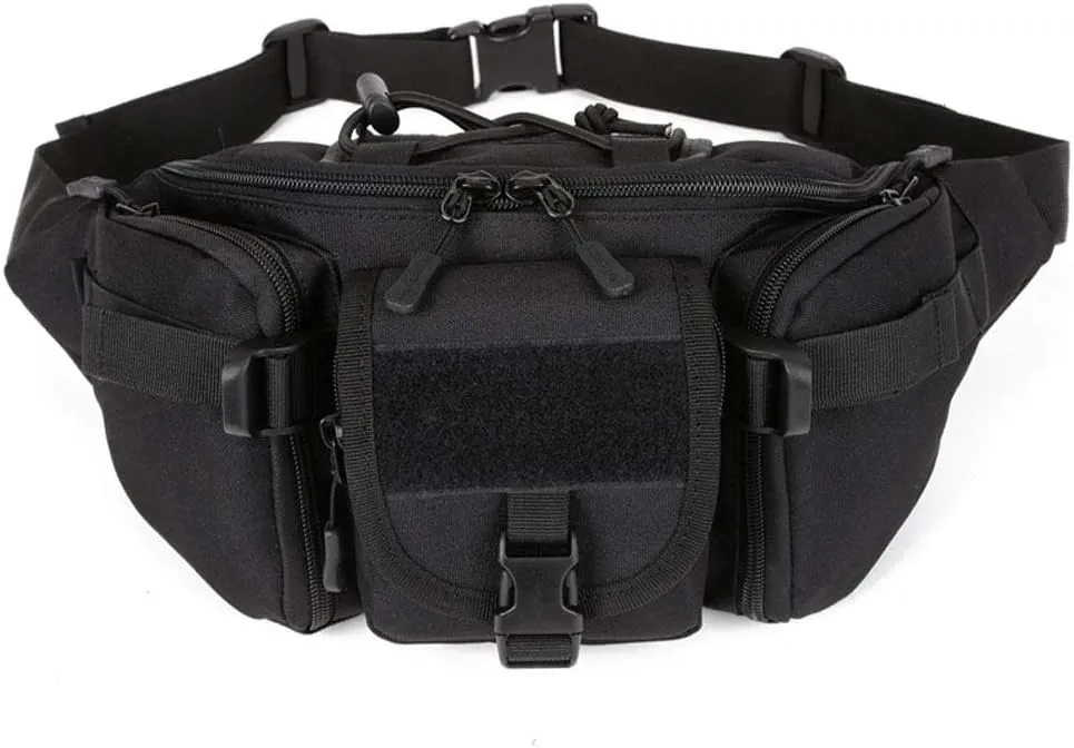 Nylon Waist Pack Portable Fanny Bag for Men Women Outdoor Travel Tactical Sports Camping Hiking Hunting Fishing Belt Bum Pouch Daypack (Black)