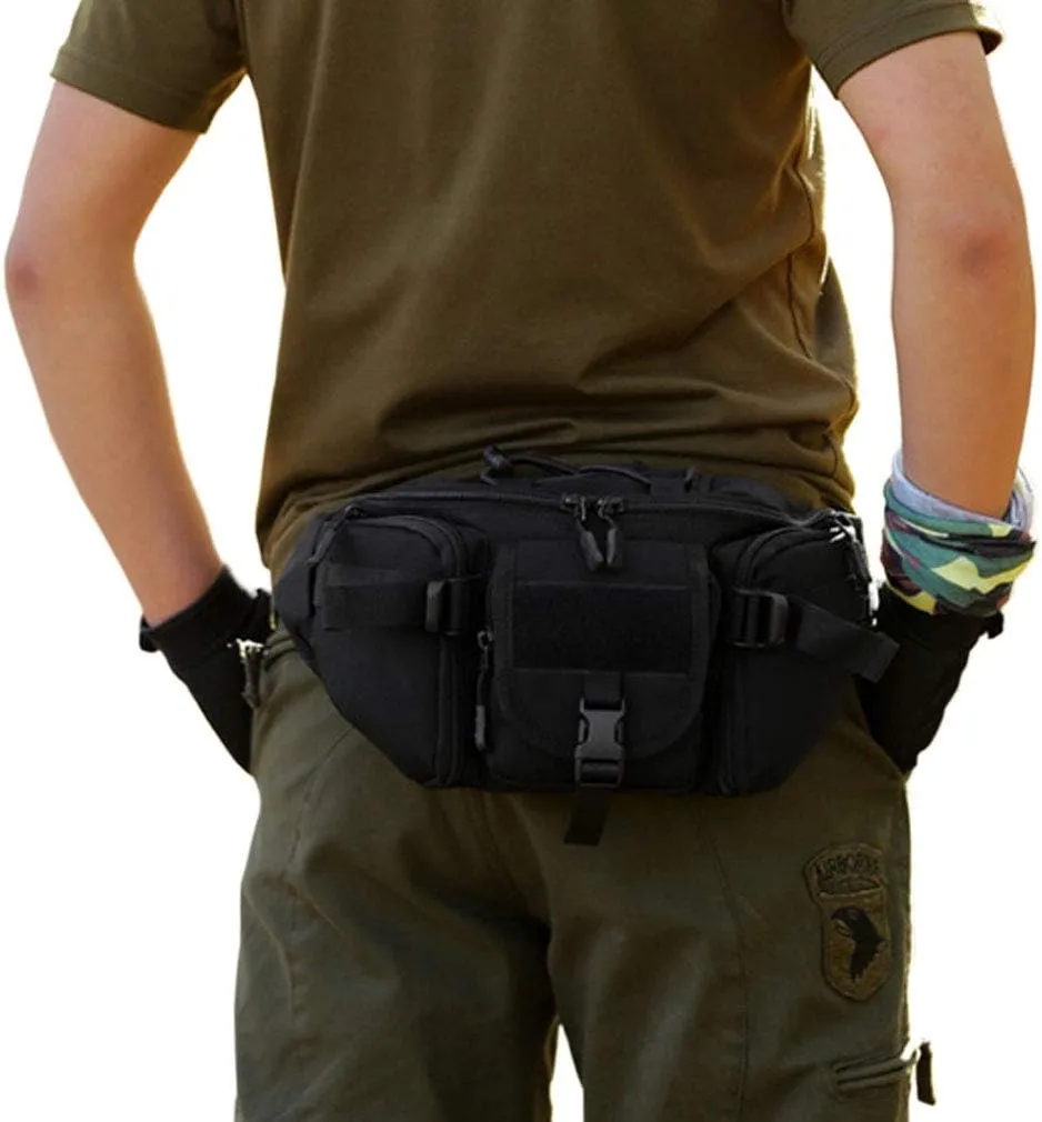Nylon Waist Pack Portable Fanny Bag for Men Women Outdoor Travel Tactical Sports Camping Hiking Hunting Fishing Belt Bum Pouch Daypack (Black)