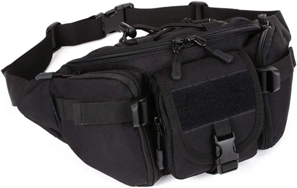 Nylon Waist Pack Portable Fanny Bag for Men Women Outdoor Travel Tactical Sports Camping Hiking Hunting Fishing Belt Bum Pouch Daypack (Black)