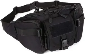 Nylon Waist Pack Portable Fanny Bag for Men Women Outdoor Travel Tactical Sports Camping Hiking Hunting Fishing Belt Bum Pouch Daypack (Black)