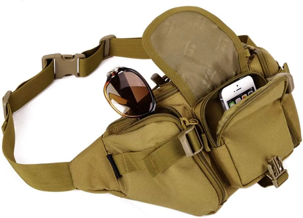 Nylon Waist Pack Portable Fanny Bag for Men Women Outdoor Travel Tactical Sports Camping Hiking Hunting Fishing Belt Bum Pouch Daypack (Black)