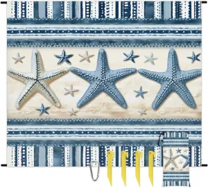 Ocean Sea Starfish Beach Blanket, Sandproof Beach Mat, 68 x 59 Waterproof Quick Drying Sand Free Mat with 4 x Ground Spikes for Outdoor Travel Camping Hiking, Summer Sea Starfish