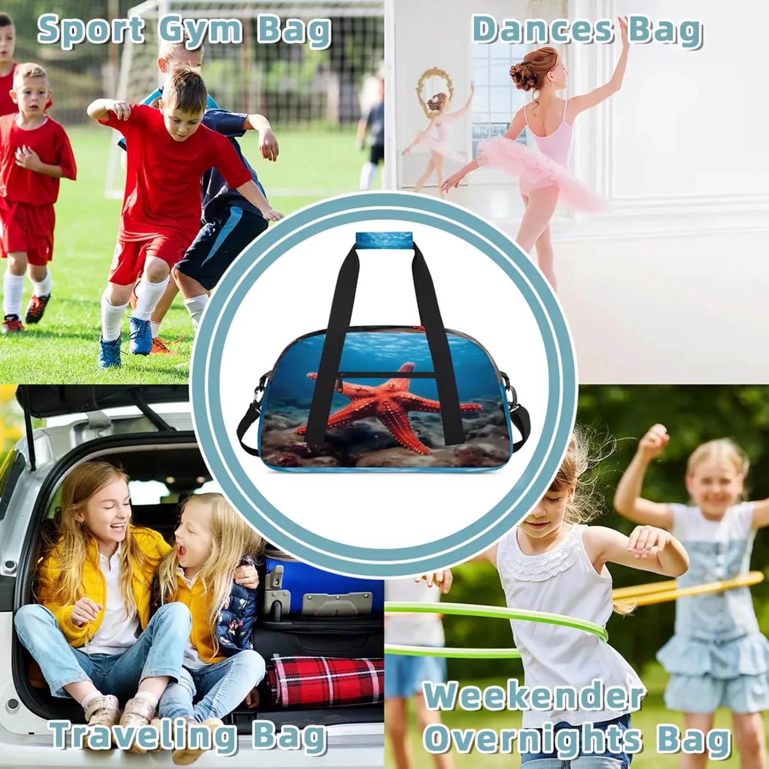 Ocean Sea Starfish Small Gym Bag 18 inch Carry On Duffel Bag for Weekender Travel Sports Workout Yoga Gymnastics Dance Ballet