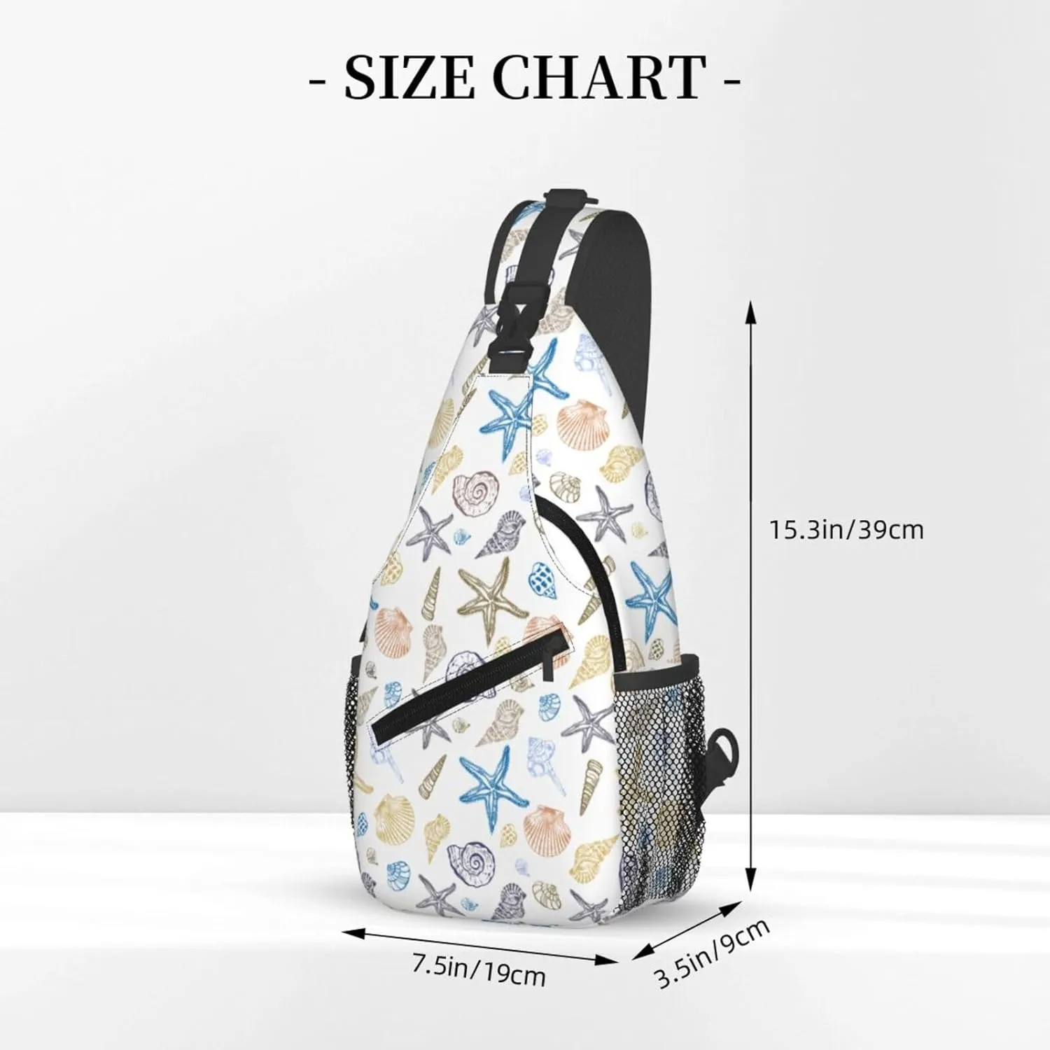 Ocean Seashell Sling Bag Crossbody Backpack,Set of Seashells Starfish Marine Life Doodle Style Chest Bag Casual Shoulder Backpack Summer Beach Theme Travel Hiking Daypack for Women Men
