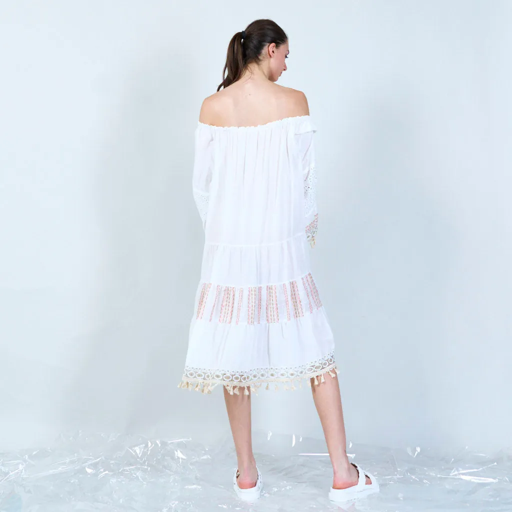 Off-shoulder midi dress wtih sew patterns wholesale