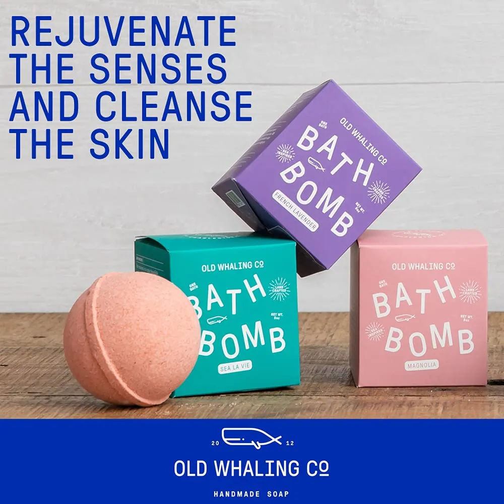 Old Whaling Co Seaweed and Sea Salt Bath Bomb – Set of 4 – Handmade Bath Soak with Epsom Salts – Cleansing, Soothing and Moisturizing Fizz – Sea Spray, Bergamot and Sand Jasmine Scent, 8 oz