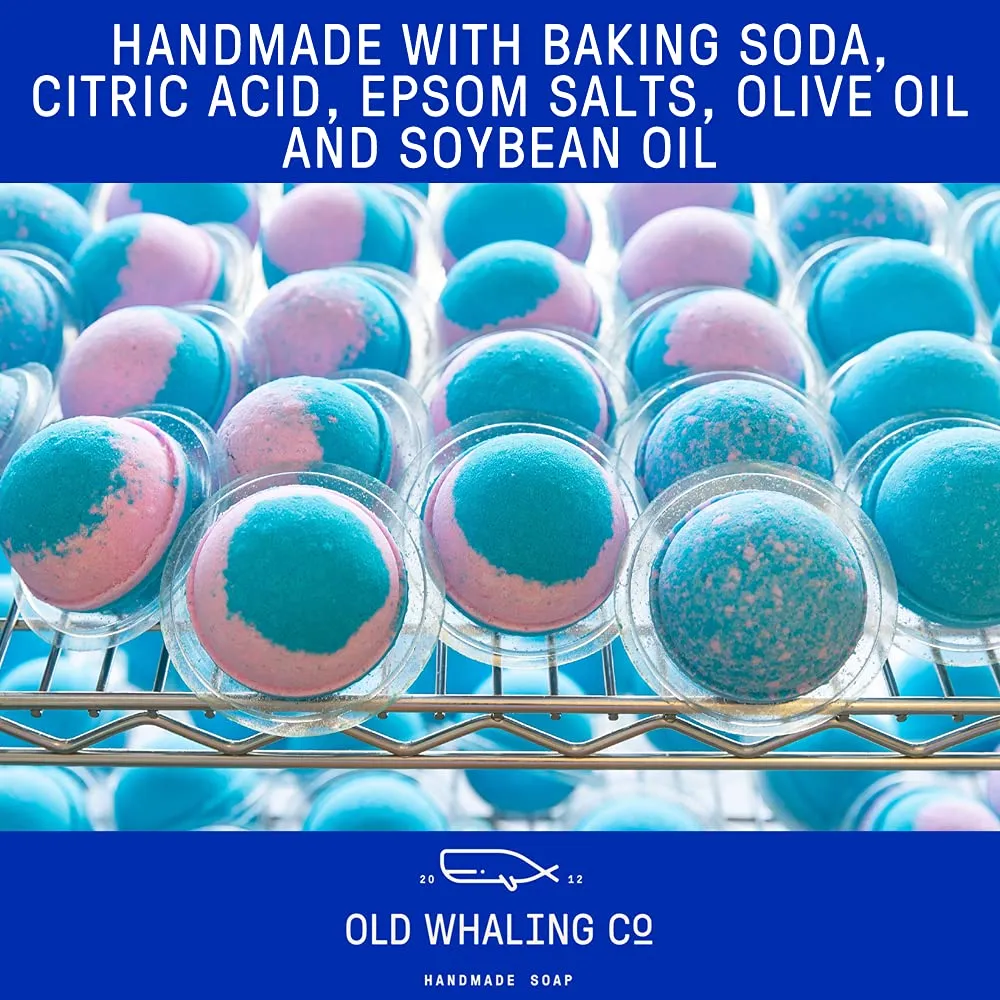 Old Whaling Co Seaweed and Sea Salt Bath Bomb – Set of 4 – Handmade Bath Soak with Epsom Salts – Cleansing, Soothing and Moisturizing Fizz – Sea Spray, Bergamot and Sand Jasmine Scent, 8 oz