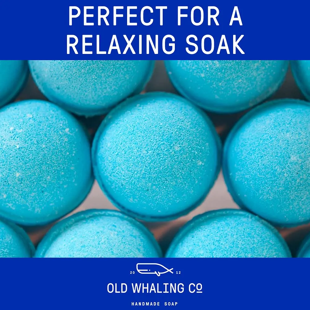 Old Whaling Co Seaweed and Sea Salt Bath Bomb – Set of 4 – Handmade Bath Soak with Epsom Salts – Cleansing, Soothing and Moisturizing Fizz – Sea Spray, Bergamot and Sand Jasmine Scent, 8 oz