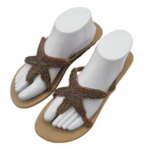 Olivia Miller Womens Sz 9 Slip On Sandals Gold Beaded Starfish Beachy