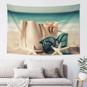 OPSREY Handbag Sea Summer Starfish Sand Glasses Print Tapestry Wall Hanging Easy To Install Wall Blanket For Bedroom Bath Home Decor 60 X 40 Inch
