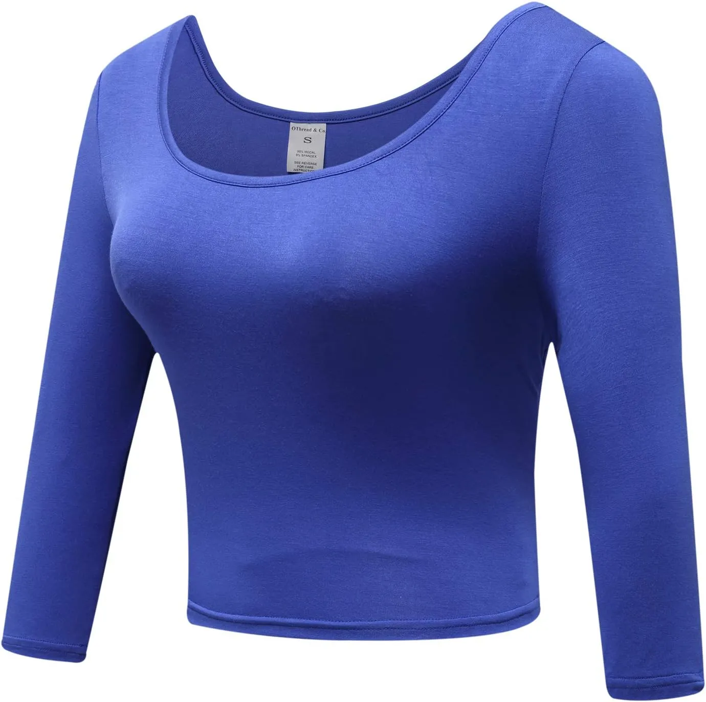 OThread & Co. Women's Crop Tops Basic Stretchy Scoop Neck 3/4 Sleeve T-Shirt